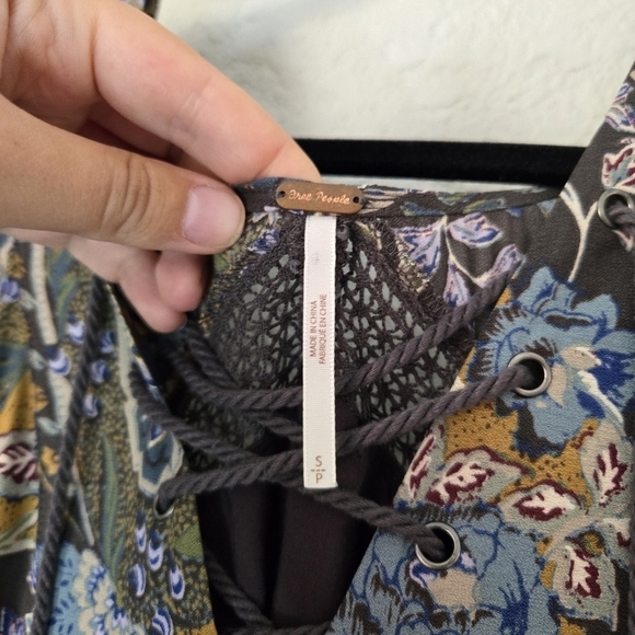 Free People S Rain or Shine Gray Print Mini Dress - Picture 7 of 9